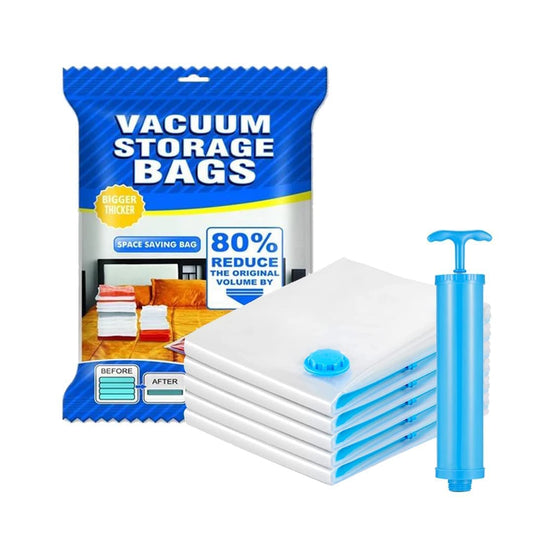 5 Pack Smart Saver Vacuum Bags for Travel, Space Saver Bags (1 Large/2 Medium/2 Small) Compression Storage Bags for Clothes, Bedding, Pillows, Comforters, Blankets Storage Vacuum Sealer Bags for Clothes Storage