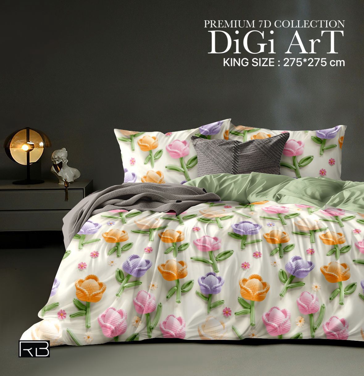 King Size 7D 7D HIGH Definition Digital Prints Bedsheet | Flat Bedsheet for King Size Bed 1 Bedsheets with 2 Pillow Covers Chadar Size King Bed Ivory Solid