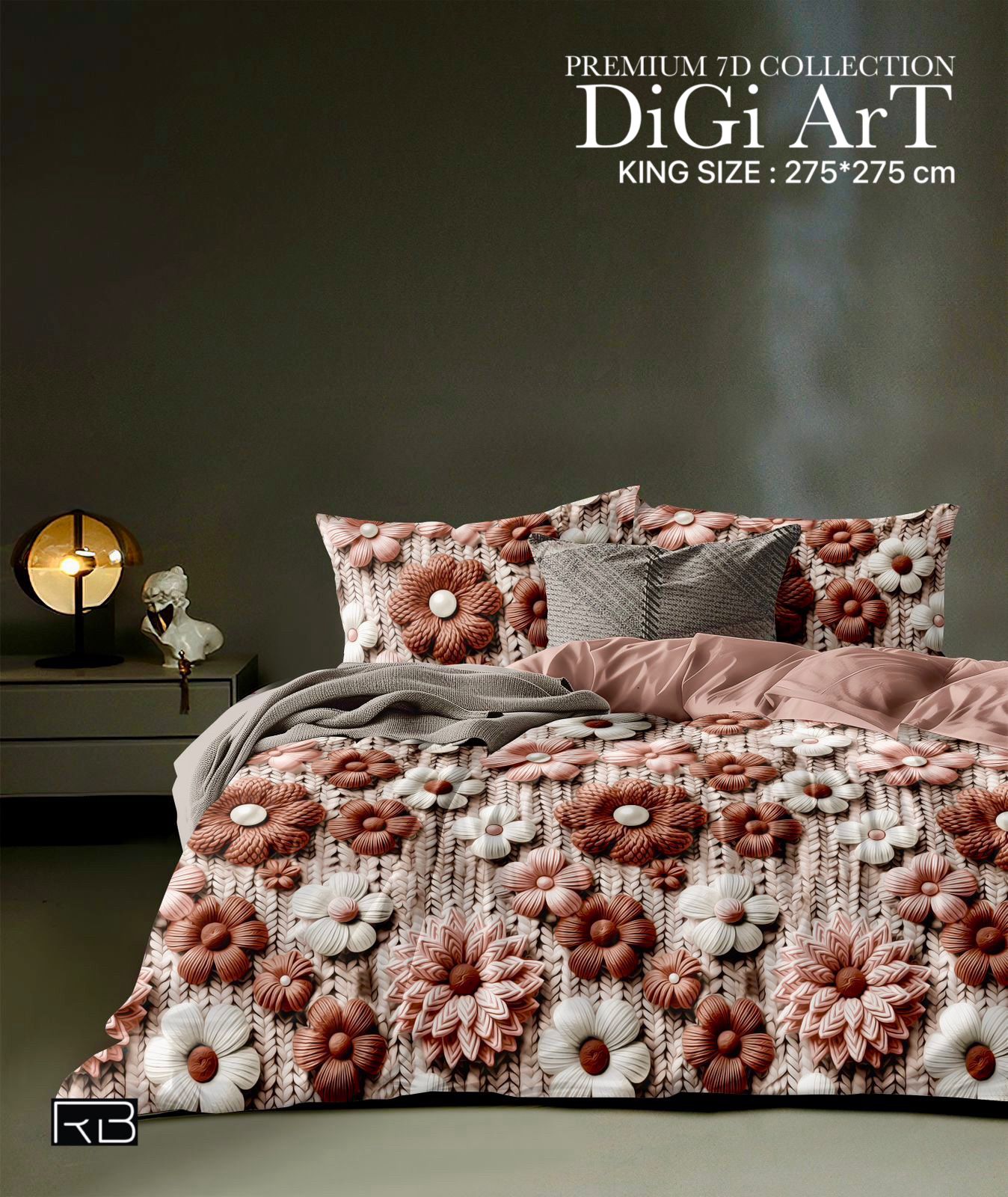 King Size 7D 7D HIGH Definition Digital Prints Bedsheet | Flat Bedsheet for King Size Bed 1 Bedsheets with 2 Pillow Covers Chadar Size King Bed Ivory Solid