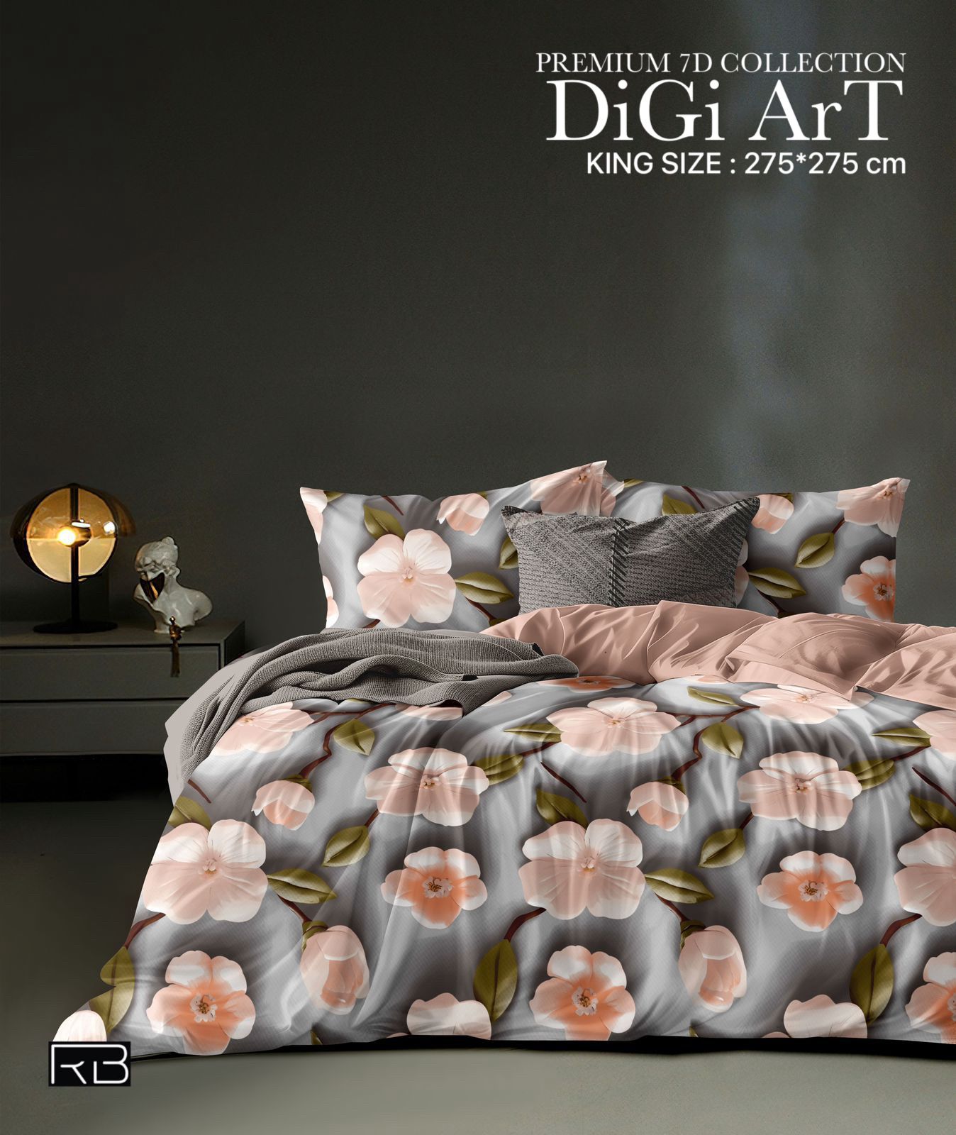 King Size 7D 7D HIGH Definition Digital Prints Bedsheet | Flat Bedsheet for King Size Bed 1 Bedsheets with 2 Pillow Covers Chadar Size King Bed Ivory Solid