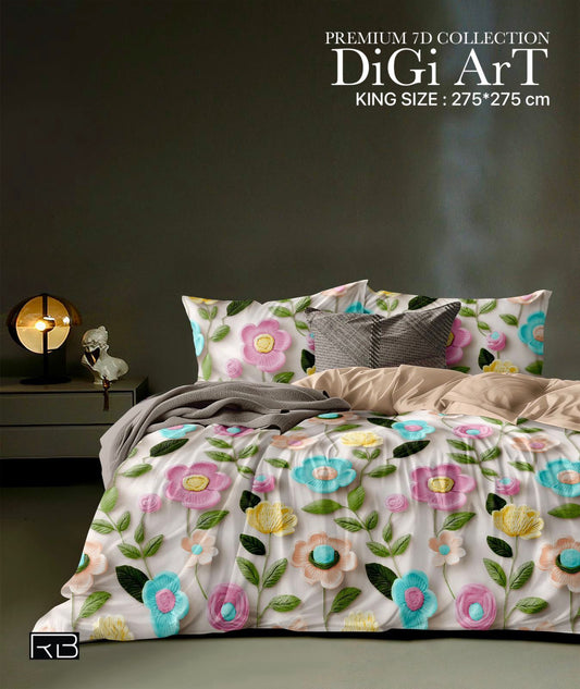 King Size 7D 7D HIGH Definition Digital Prints Bedsheet | Flat Bedsheet for King Size Bed 1 Bedsheets with 2 Pillow Covers Chadar Size King Bed Ivory Solid